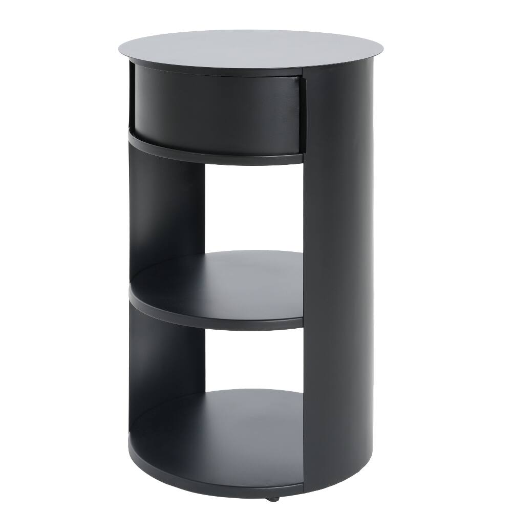 Alt View 9. Loheer - Loheer Round Side Table 3-Tier Metal End Table with Sliding Door Cabinet Matte Black Nightstand for Small Spaces - Black.