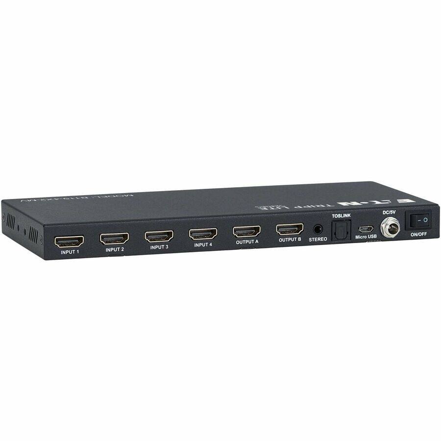 MODEL  
N-1-1 E  
TRIPP DC/5V TOSLINK  
INPUT 1  
INPUT 2  
INPUT 3  
INPUT 4  
OUTPUT A  
OUTPUT B  
STEREO  
Micro USB  
ON/OFF