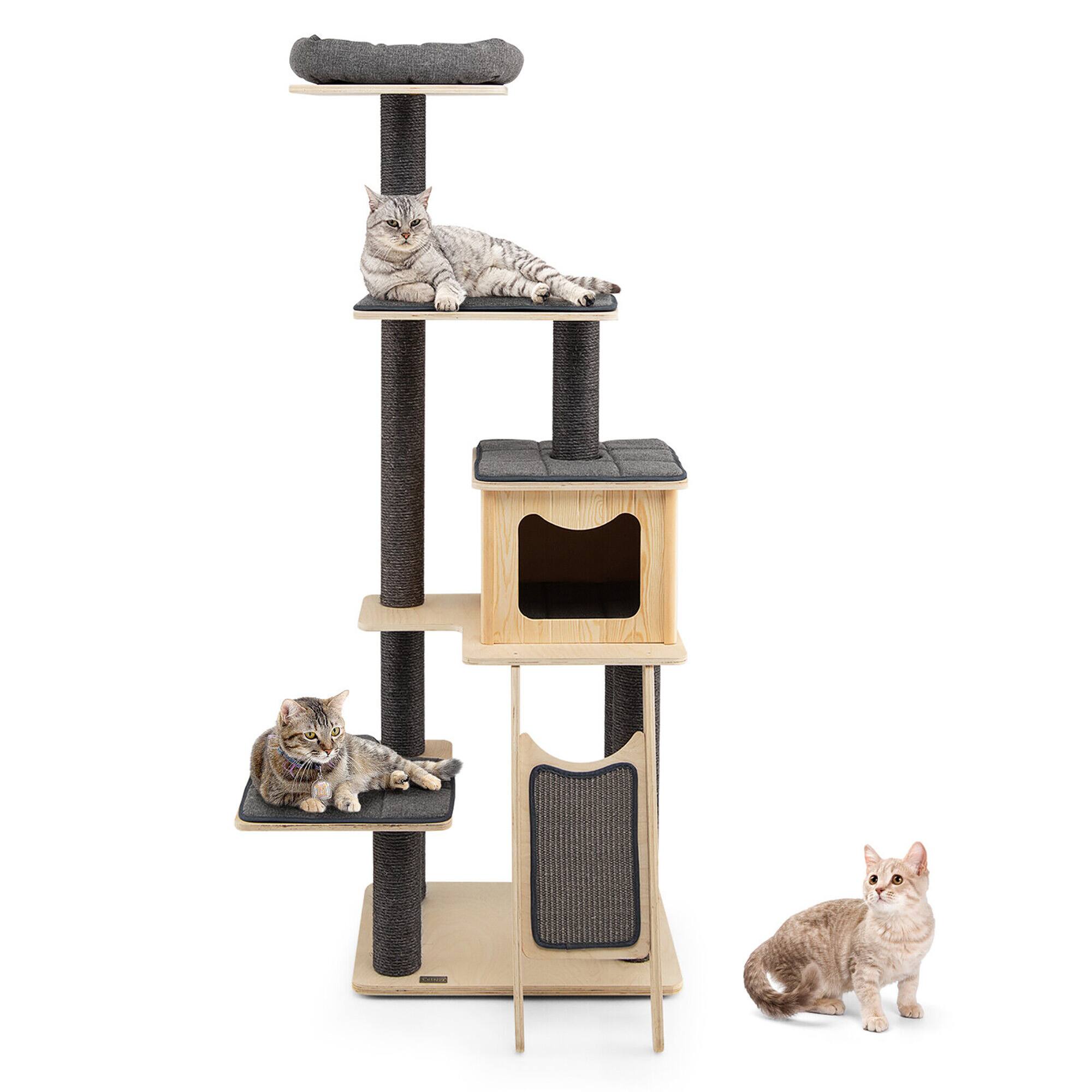 Alt View 9. Gymax - Gymax 69 in Modern Wood Cat Tree 5-Tier Tall Cat Tower w/ Washable Cushions.