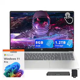 HP - Upgraded - 15.6" FHD Touchscreen Laptop,Intel i3-N305,8GB RAM,256GB SSD+1TB Dock Set,Intel UHD Graphics,Wi-Fi 6,Win 11 Pro - Blue