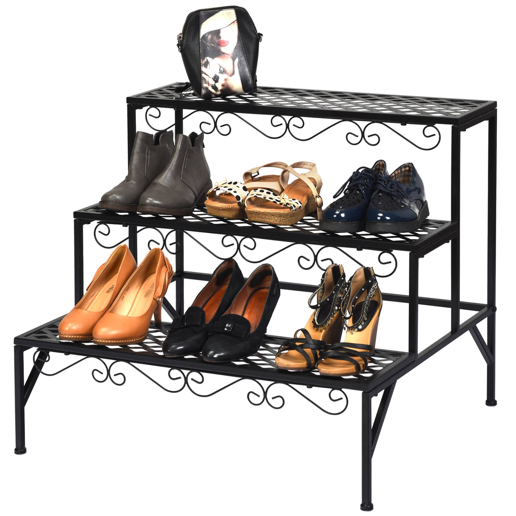 Alt View 2. Costway - 3 Tiers Metal Plant Stand Ladder Flower Pot Rack Decorative Planter Holder - black.