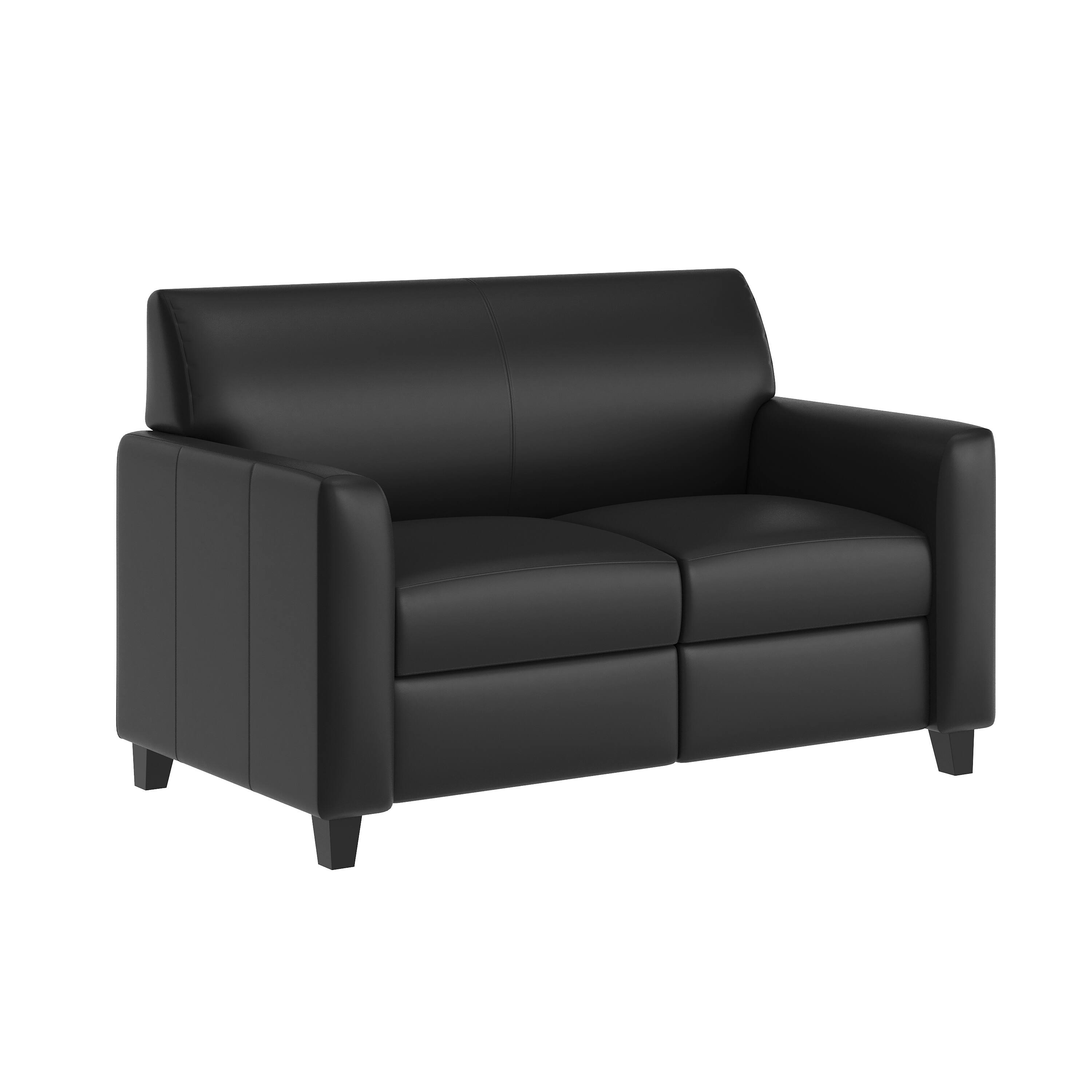 Front. Flash Furniture - Agent Black LeatherSoft Reception Loveseat with Right Side Charging Bank, Includes 2 Outlets, 2USB Ports, 1 USB-C Port, - Black.