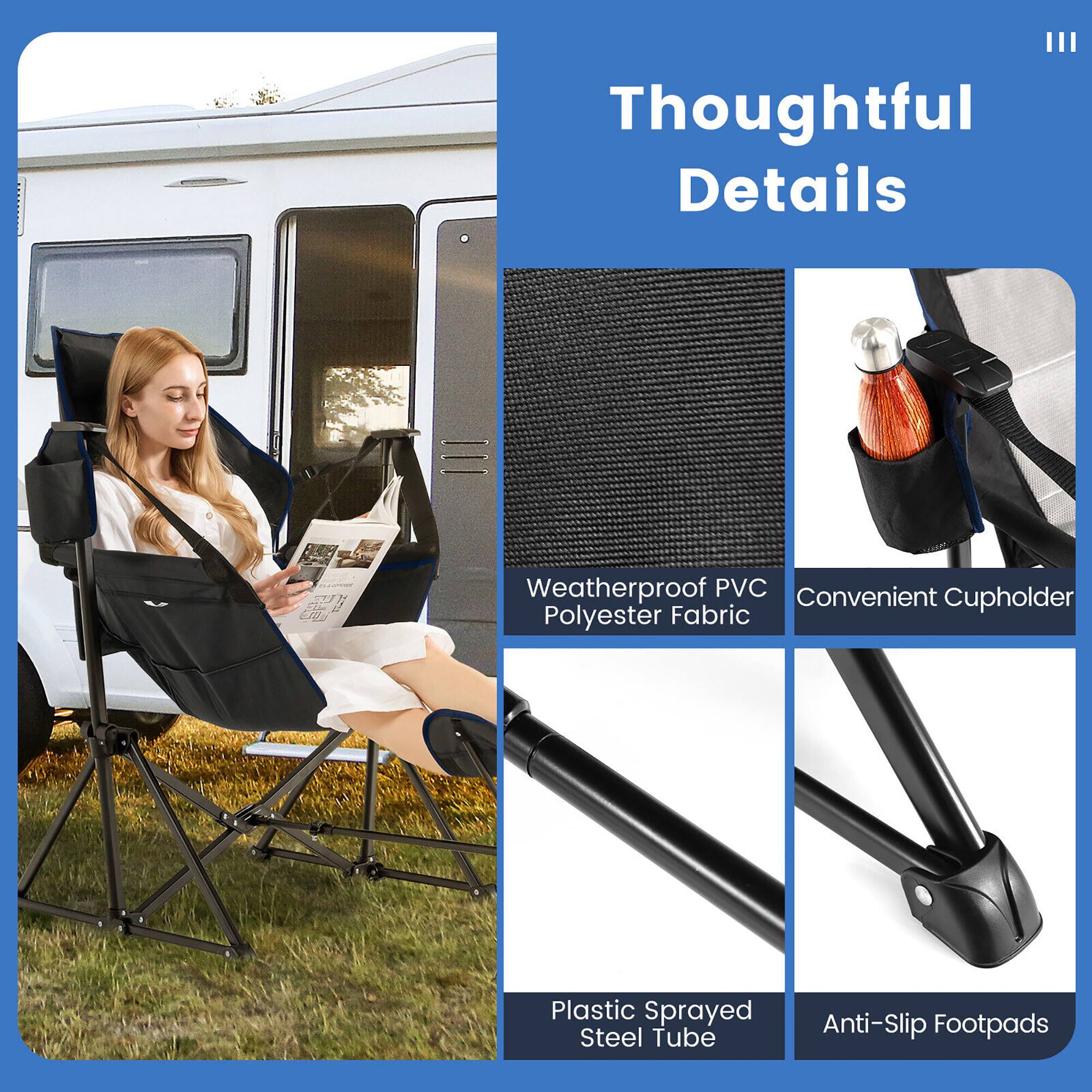 Thoughtful Details

- Weatherproof PVC Polyester Fabric
- Convenient Cupholder
- Plastic Sprayed Steel Tube
- Anti-Slip Footpads