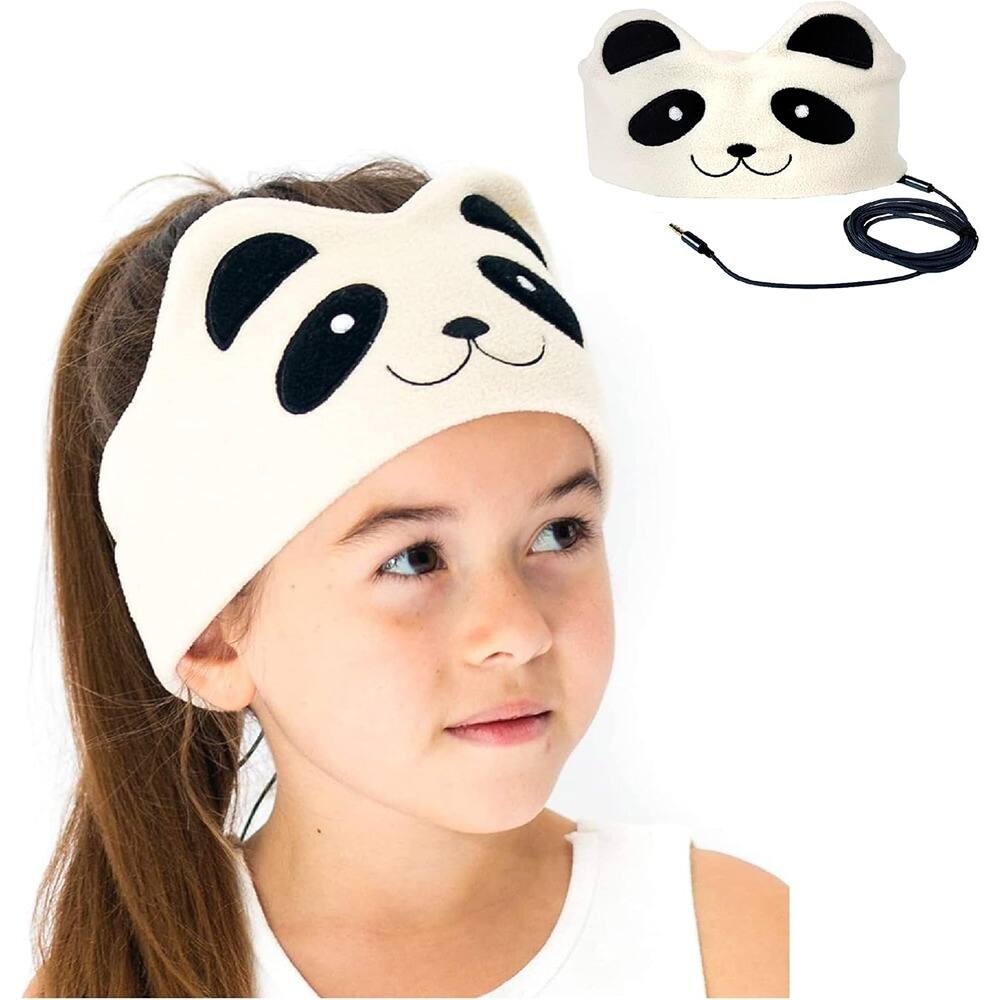 Front. MOSZAR LLC - Kids Over-Ear Headband Headphones with Volume Limit, Thin Speakers and Soft Fleece – Ivory Panda.