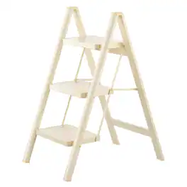 Topteng - 3-Tier Foldable Stepladder - Lightweight Aluminum, 330lb Load, Wide Anti-Slip Pedals, White, for Home & Car Wash - Cream