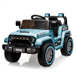 GARVEE - 12V 2-Seater Electric Ride-On Truck for Kids, Remote Control Car with Music, LED Lights, Suspension & 3 Speeds - Blue