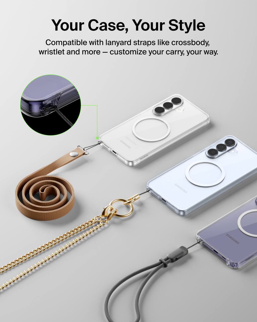 Your Case, Your Style

Compatible with lanyard straps like crossbody, wristlet and more - customize your carry, your way.