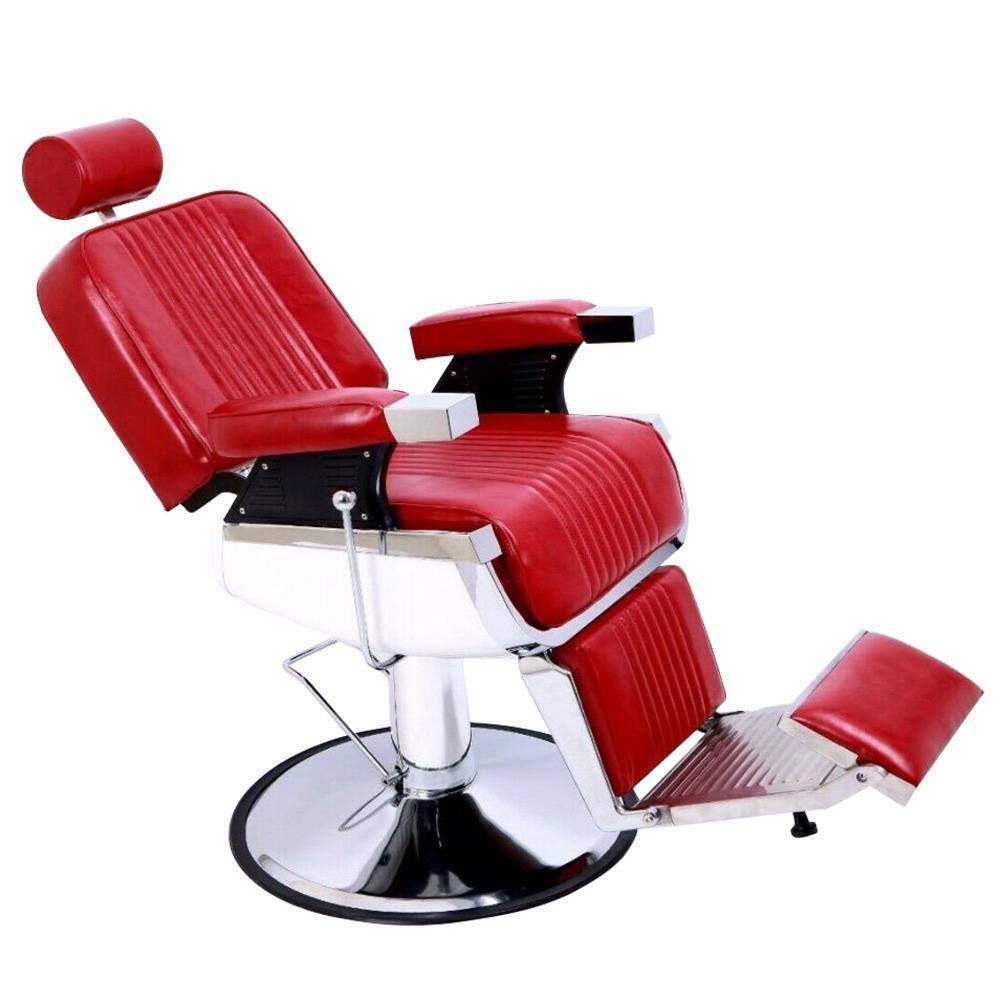 Angle. Winado - Heavy Duty Vintage Barber Chair All Purpose Hydraulic Reclining Salon Beauty Chair with Footrest & Headrest, 360° Swivel - Red.