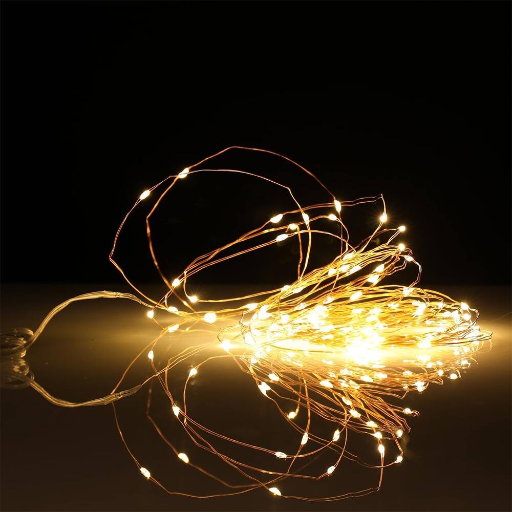 Left. PARKER SLATER - 2-Pack USB Fairy Lights, 33ft, 100 LED, Timer & 8 Modes, Warm White.