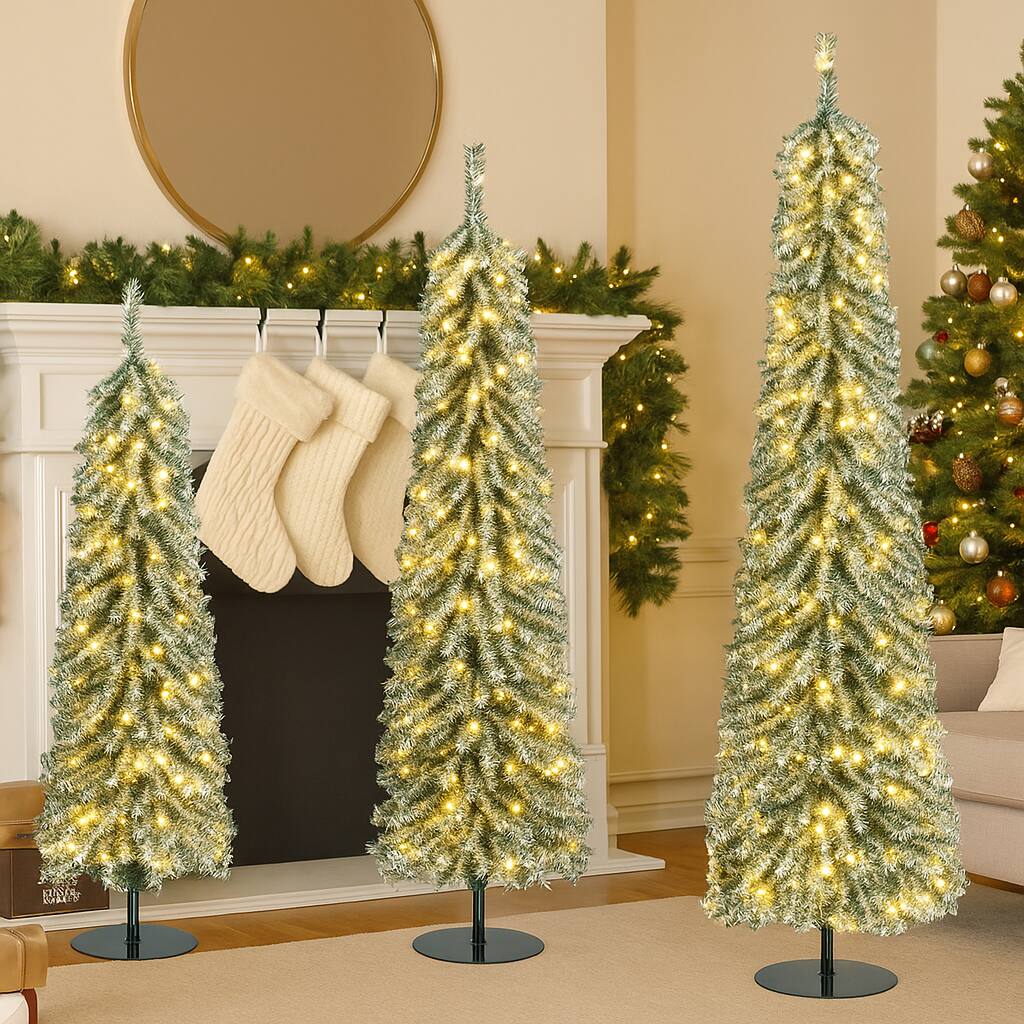 BreeBe - 4/5/6FT Christmas Tree Trio – Artificial with Lifelike Snow Accumulation - Green