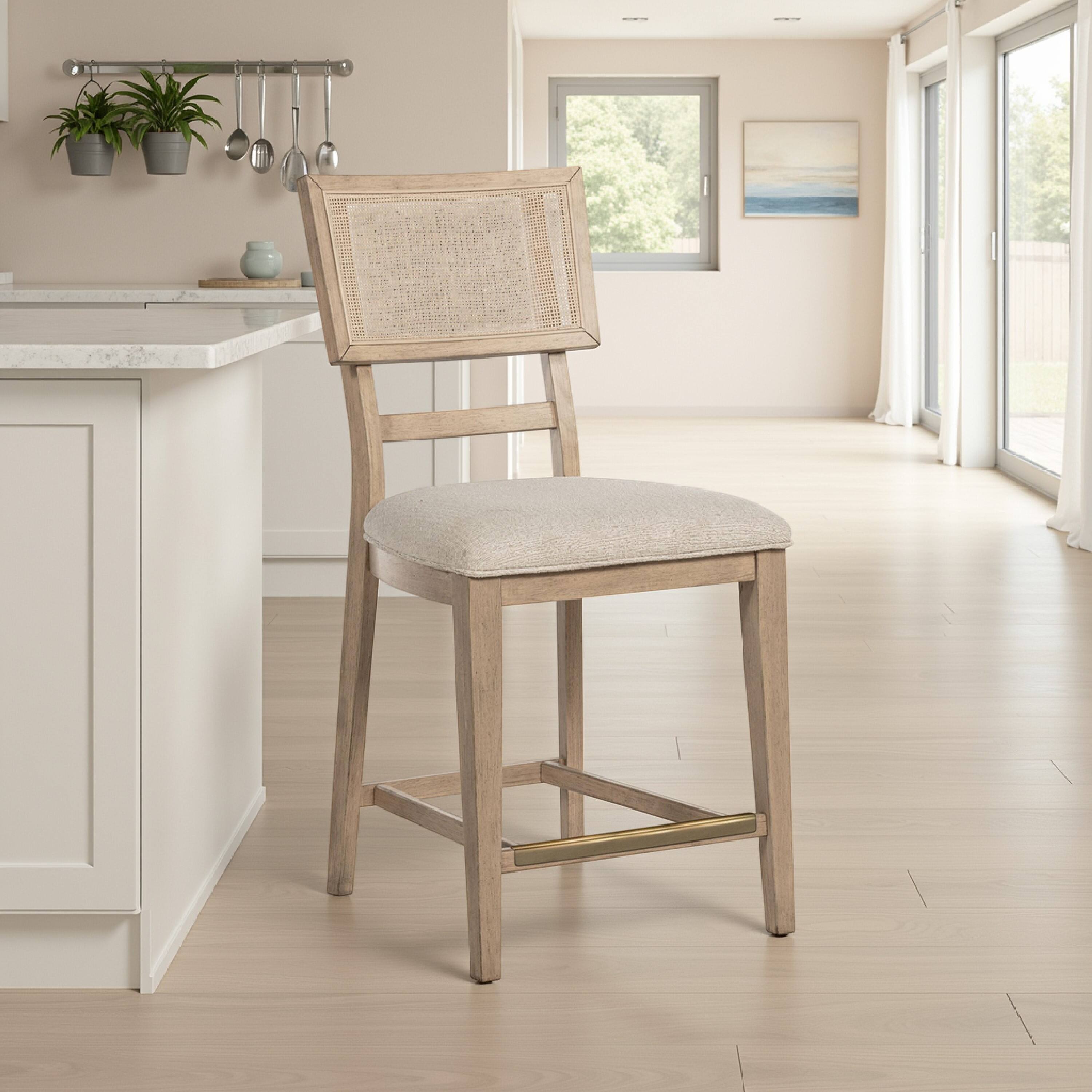 Alt View 5. Manhattan Lane - Lno Counter Dining Side Chair Set of 2, Rattan Woven Back, Beige Wood - Beige.