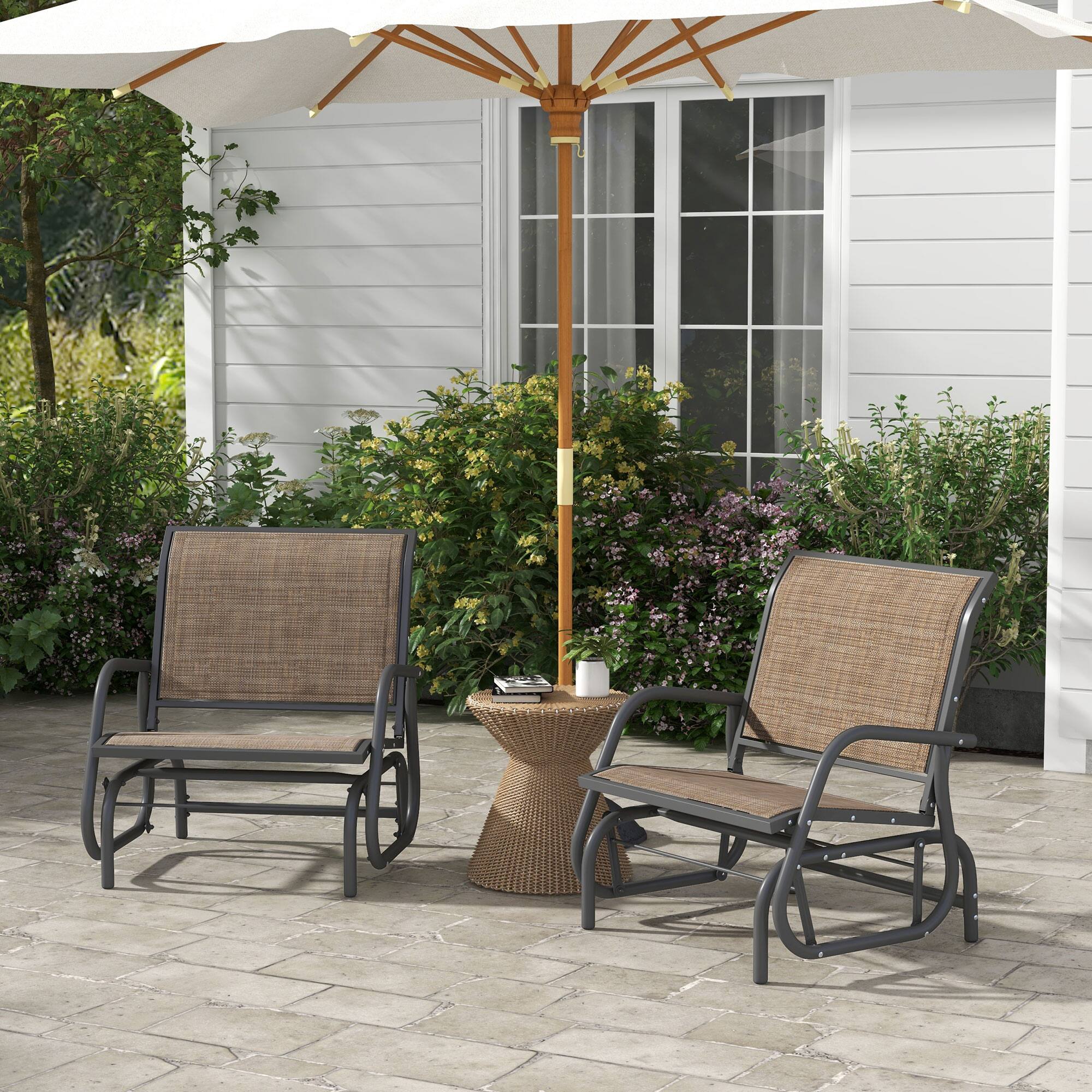 Alt View 1. Outsunny - Pieces Outdoor Glider Chair, Steel Swing Chai with Curved Armrests for Porch, Garden, Poolside, Balcony - Light Mixed Brown, Dark Gray;.