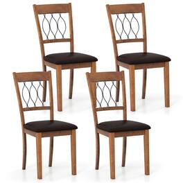 Gymax - Faux Leather Dining Chair Set of 4 w/Padded Seat Elegant Backrest for Restaurant Walnut - Brown