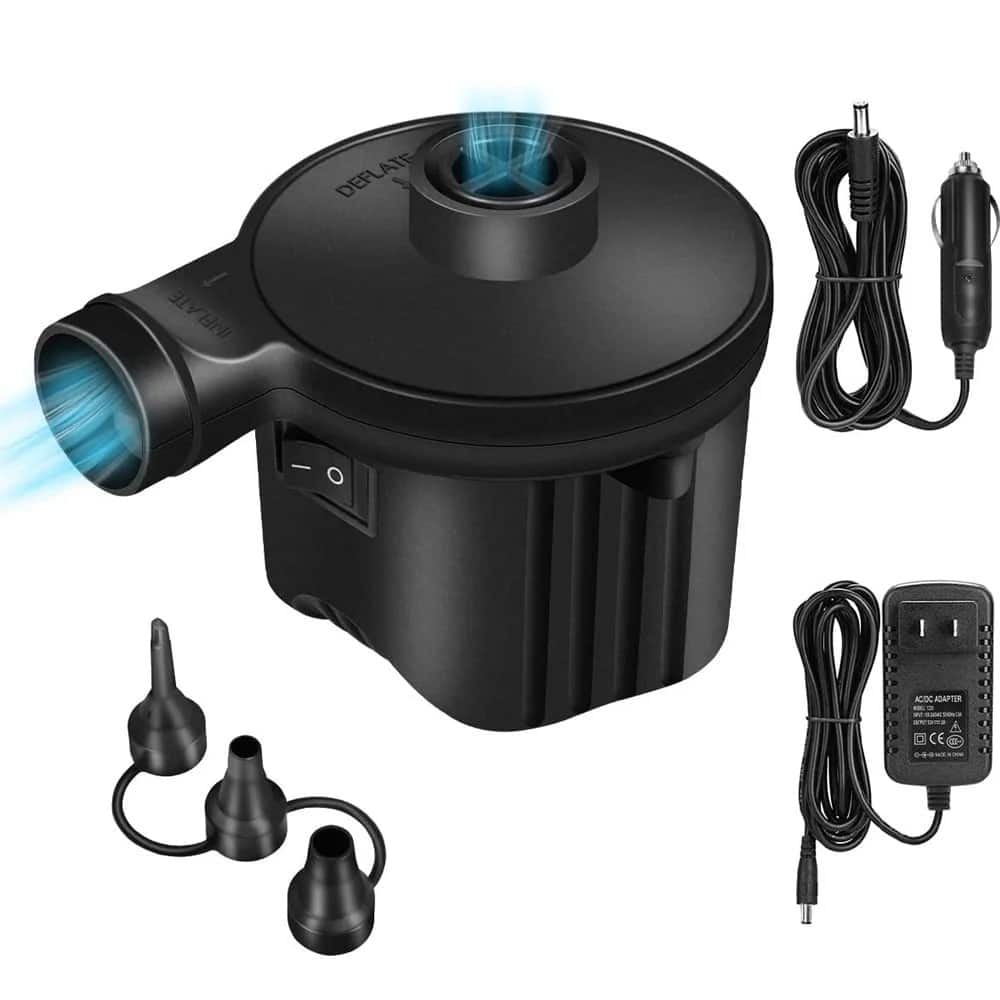 COWIN - Electric Air Pump Portable Quick-Filled with 3 Nozzles for Outdoor Camping Inflatables - Black