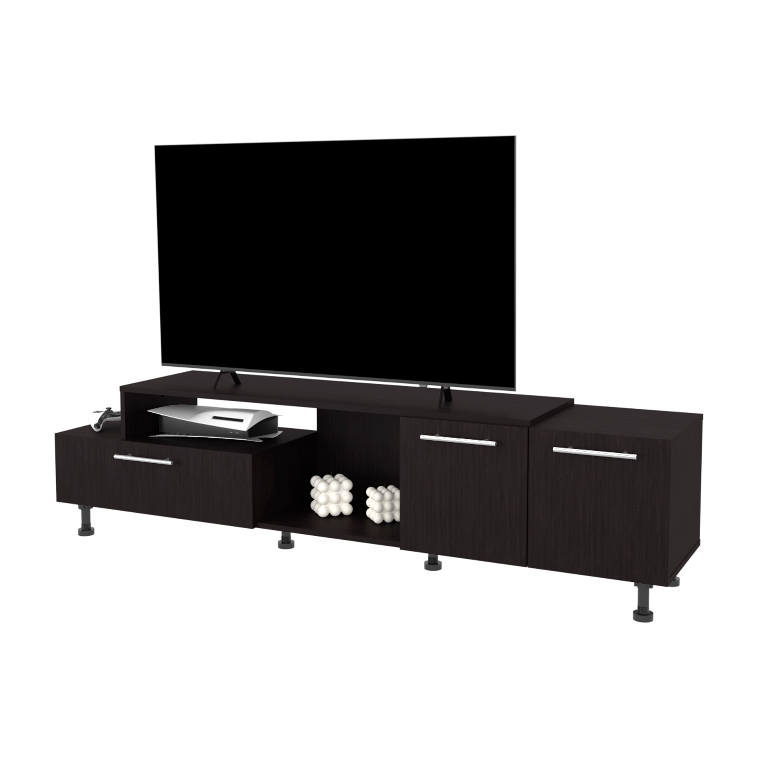 Spaco - Entertainment Center for 50-60 Inch TVs, TV Stand with Drop Down Door, Adjustable Legs,Open Storage and 2 Cabinets - Wenge