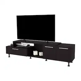Spaco - Entertainment Center for 50-60 Inch TVs, TV Stand with Drop Down Door, Adjustable Legs,Open Storage and 2 Cabinets - Wenge
