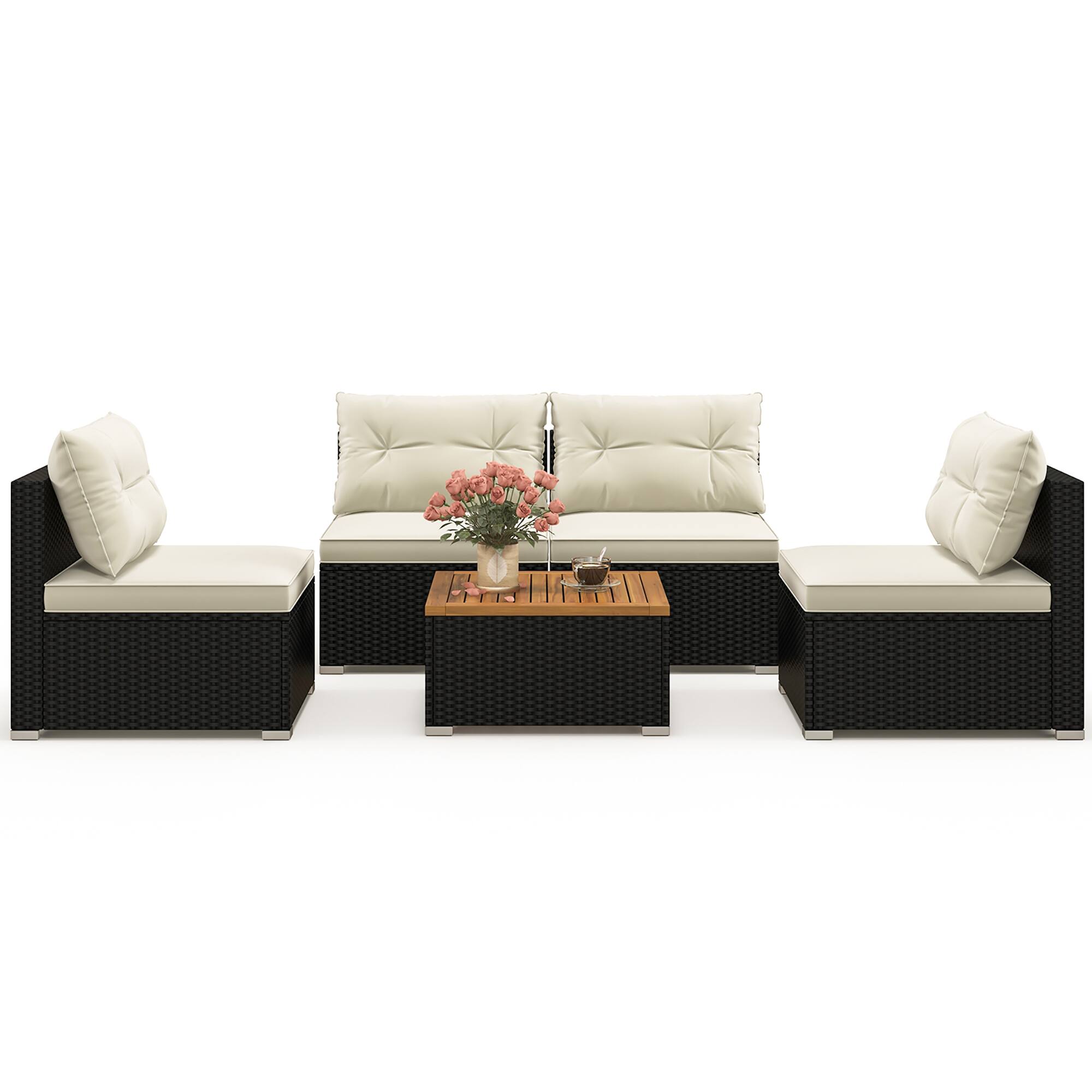 Alt View 1. Gymax - Gymax 5PCS Rattan Patio Conversation Sofa Set Outdoor Furniture Set w/ Off White Cushions - Off White.