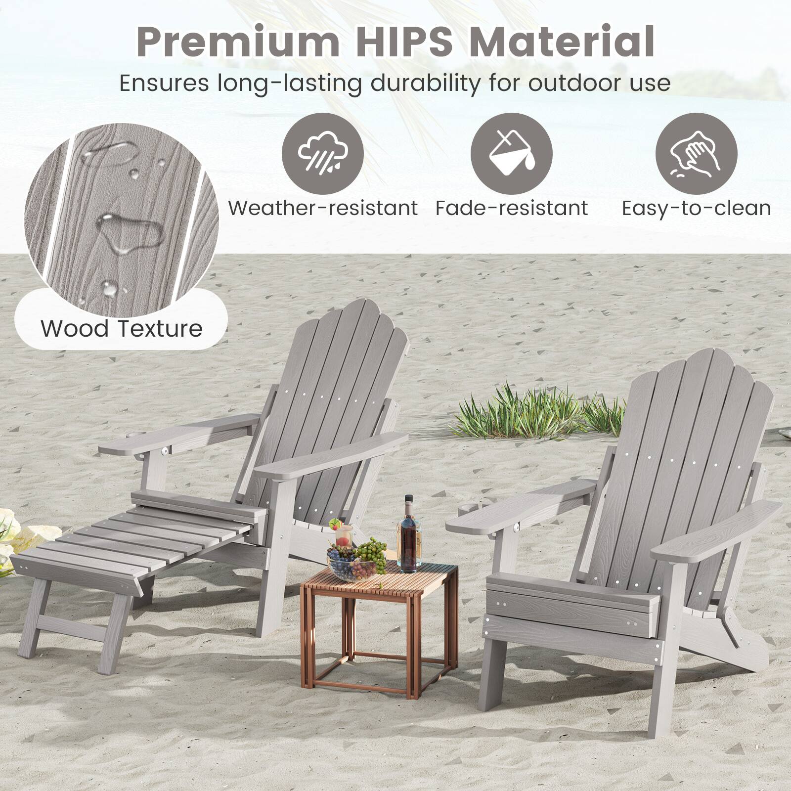 Premium HIPS Material, Ensures long-lasting durability for outdoor use, Weather-resistant, Fade-resistant, Easy-to-clean, Wood Texture