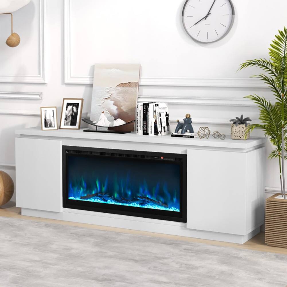 Alt View 7. Pefilos - Fireplace TV Stand for TVs up to 80 Inch with 3 Adjustable Shelves, Entertainment Center, White TV Cabinet - White.