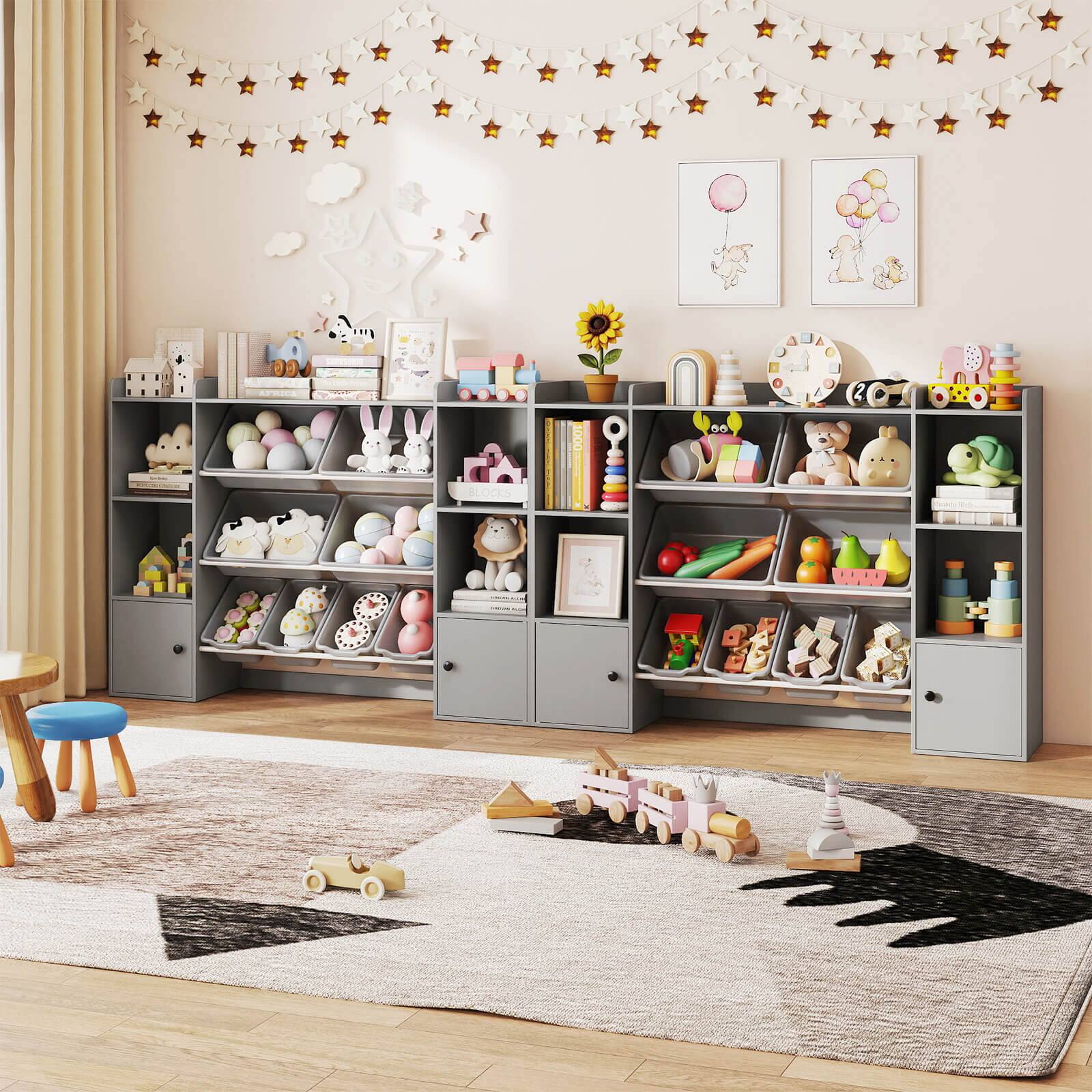 Alt View 3. Costway - Costway Kids Toy Storage and Bookshelf with 8 Boxes Open Shelves & 2 Single-door Cabinets - Gray.