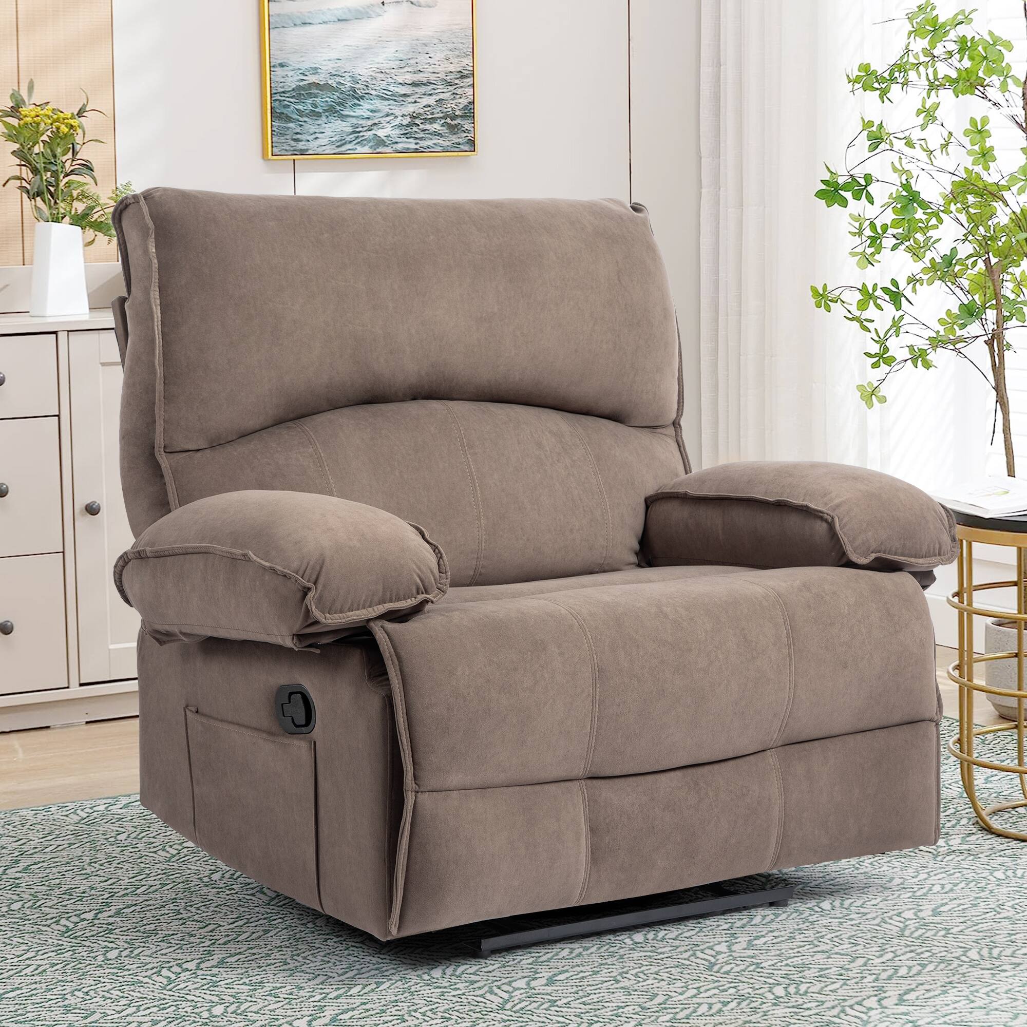 Front. APRILSOUL - Oversized Manual Recliner Chair Sofa for Living Room - Brown.