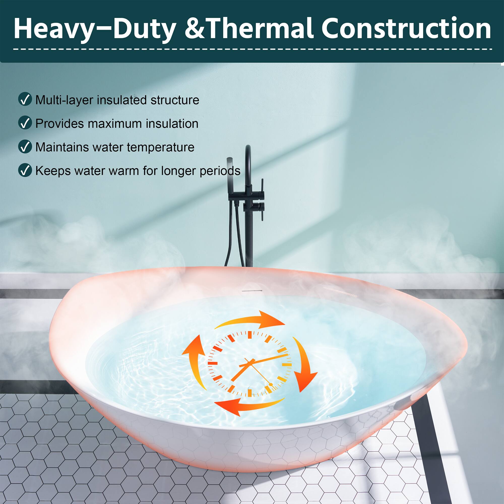 Heavy-Duty & Thermal Construction

Multi-layer insulated structure  
Provides maximum insulation  
Maintains water temperature  
Keeps water warm for longer periods