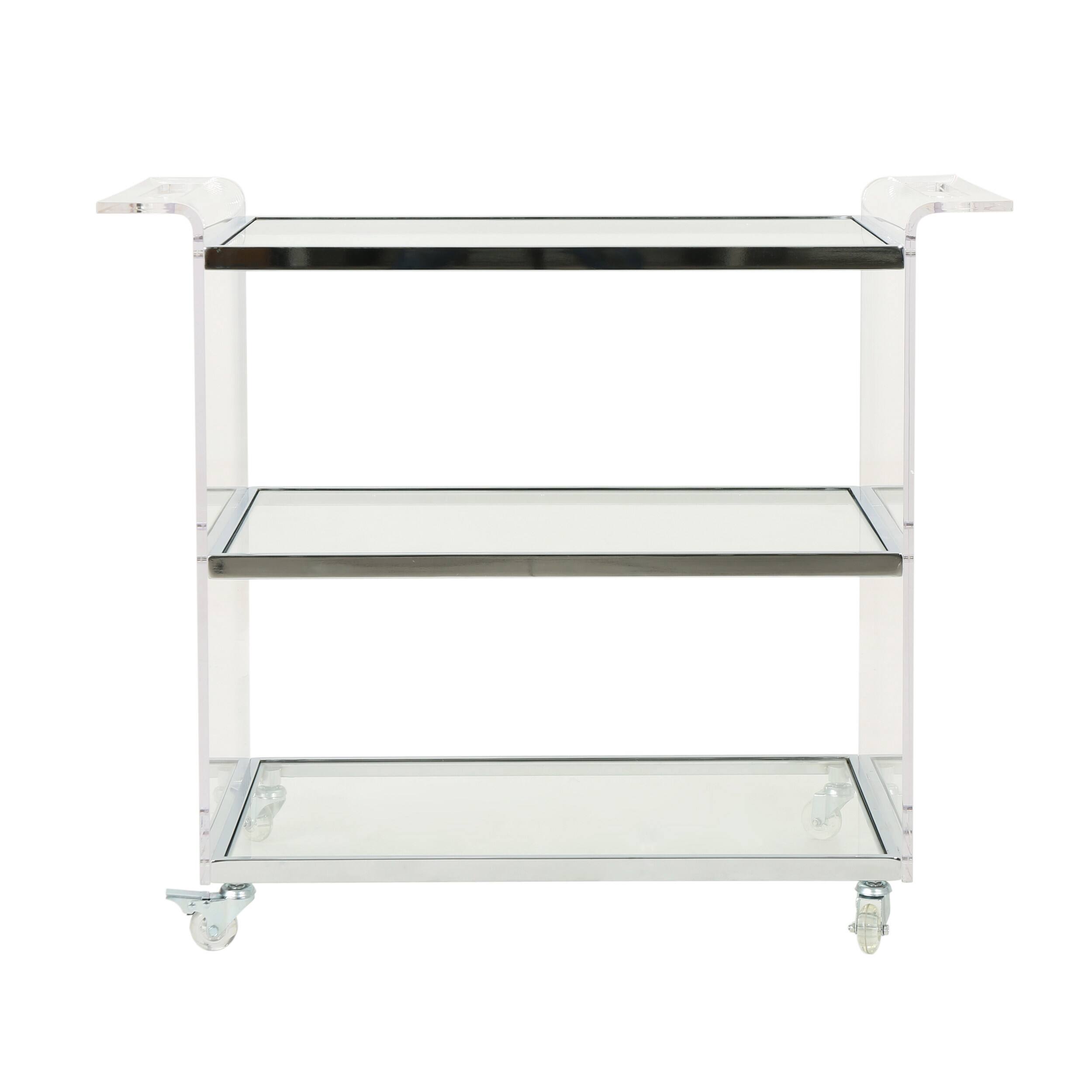 Back. Spaco - Spaco Acrylic Bar Cart with Tempered Glass Shelves, Mobile Serving Cart and Rolling Wheels, for Home Entertainment - Clear.