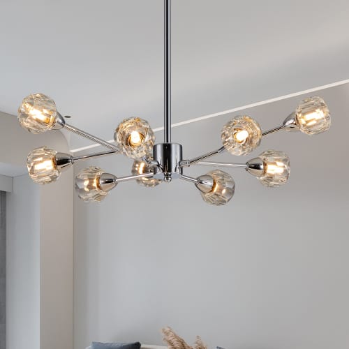 LISM - 28" Modern Crystal 9 Lights Chandelier for Living Room Bedroom (Bulbs Not Included) - Chrome
