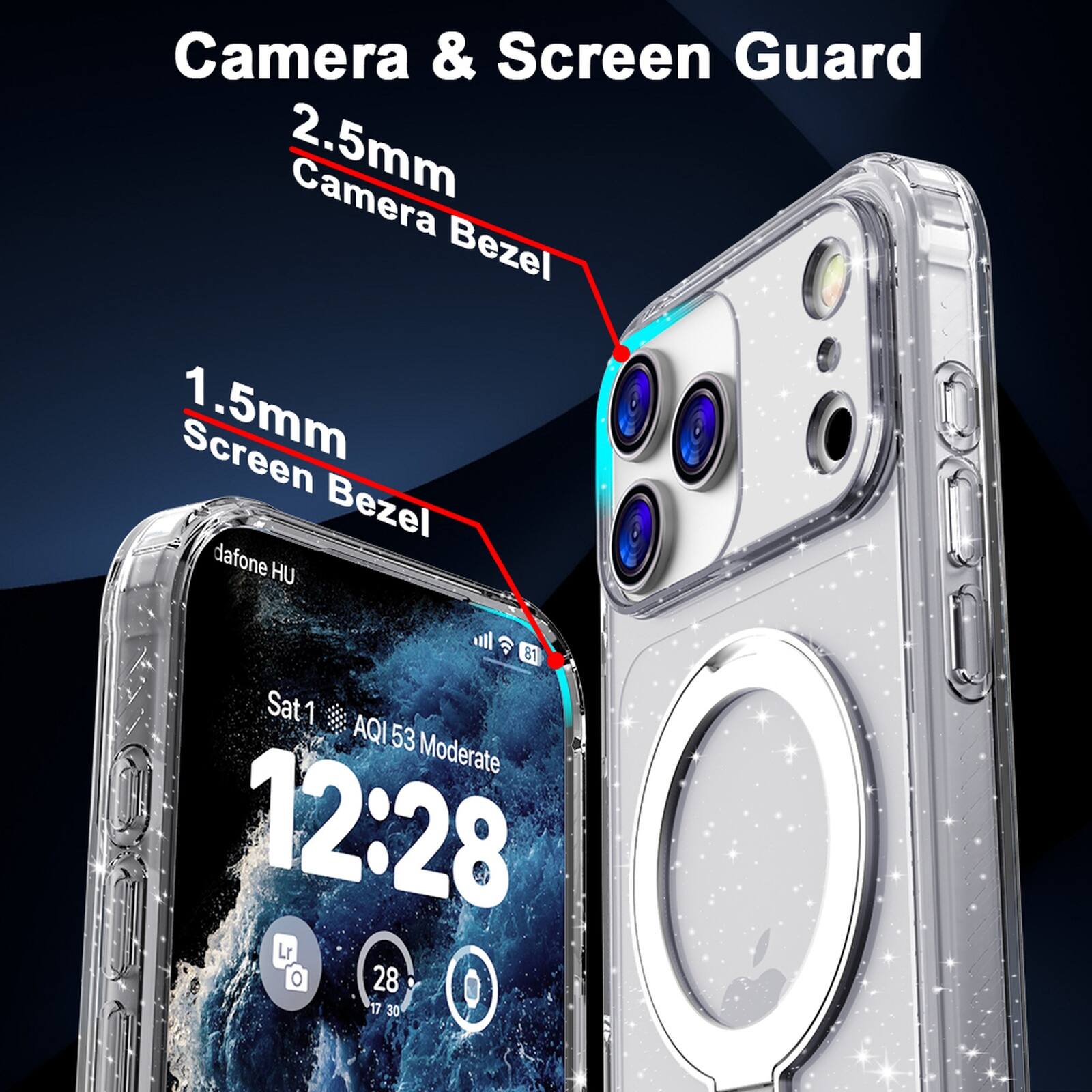 Camera & Screen Guard  
2.5mm Camera Bezel  
1.5mm Screen Bezel  
dafone HU  
Sat 1  
AQI 53 Moderate  
12:28  
28