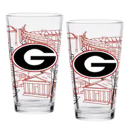 Indigo Falls - Georgia Bulldogs Two-Pack 16oz. Campus Line Art Pint Glass Set - Multicolor