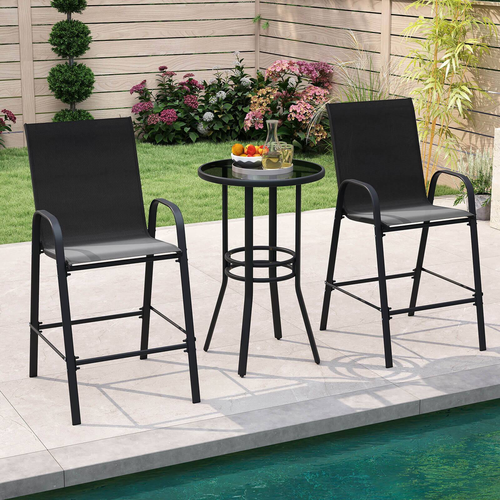 Alt View 3. Costway - Costway 2 PCS Outdoor Bar Stools 29" Fabric Bar Height Stools with Armrests & Footrest - Black.