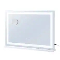 Front. VEVOR - Large Vanity Mirror with Lights, Three Color Lighting Modes, Lighted Makeup LED Mirror,5X Magnification,USB Port - White.