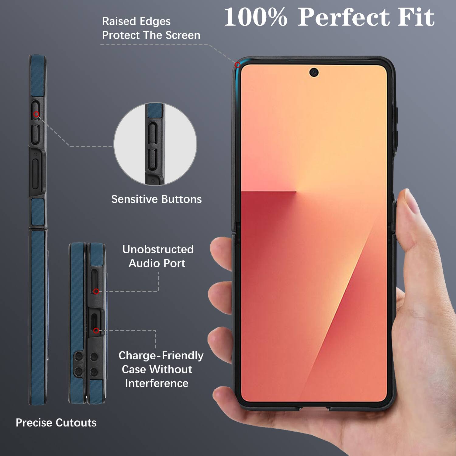 Raised Edges 100% Perfect Fit Protect The Screen Sensitive Buttons Unobstructed Audio Port Charge-Friendly Case Without Interference Precise Cutouts