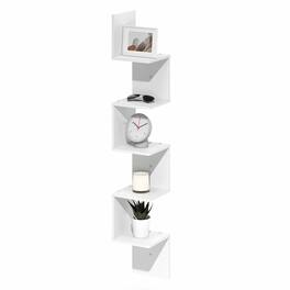 Furinno - ROSSI Easy Assembly Corner Floating Shelves for Wall, Corner Square Wall Shelf, S-shape Radial Floating Book Shelf - White