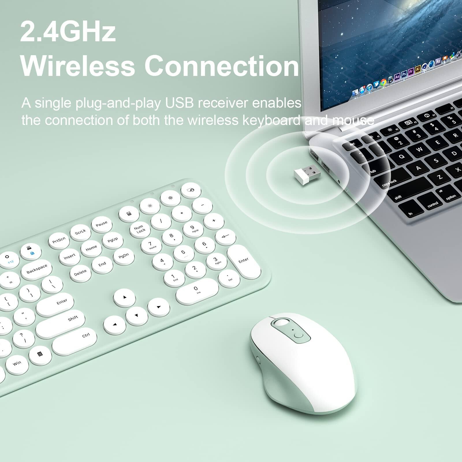 2.4GHz Wireless Connection

A single plug-and-play USB receiver enables the connection of both the wireless keyboard and mouse.