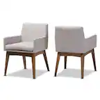Front. Baxton Studio - Set of 2 Nexus Mid-Century Modern Walnut Wood Finishing Greyish Fabric Dining Armchairs - Greyish Beige/"Walnut" Brown.