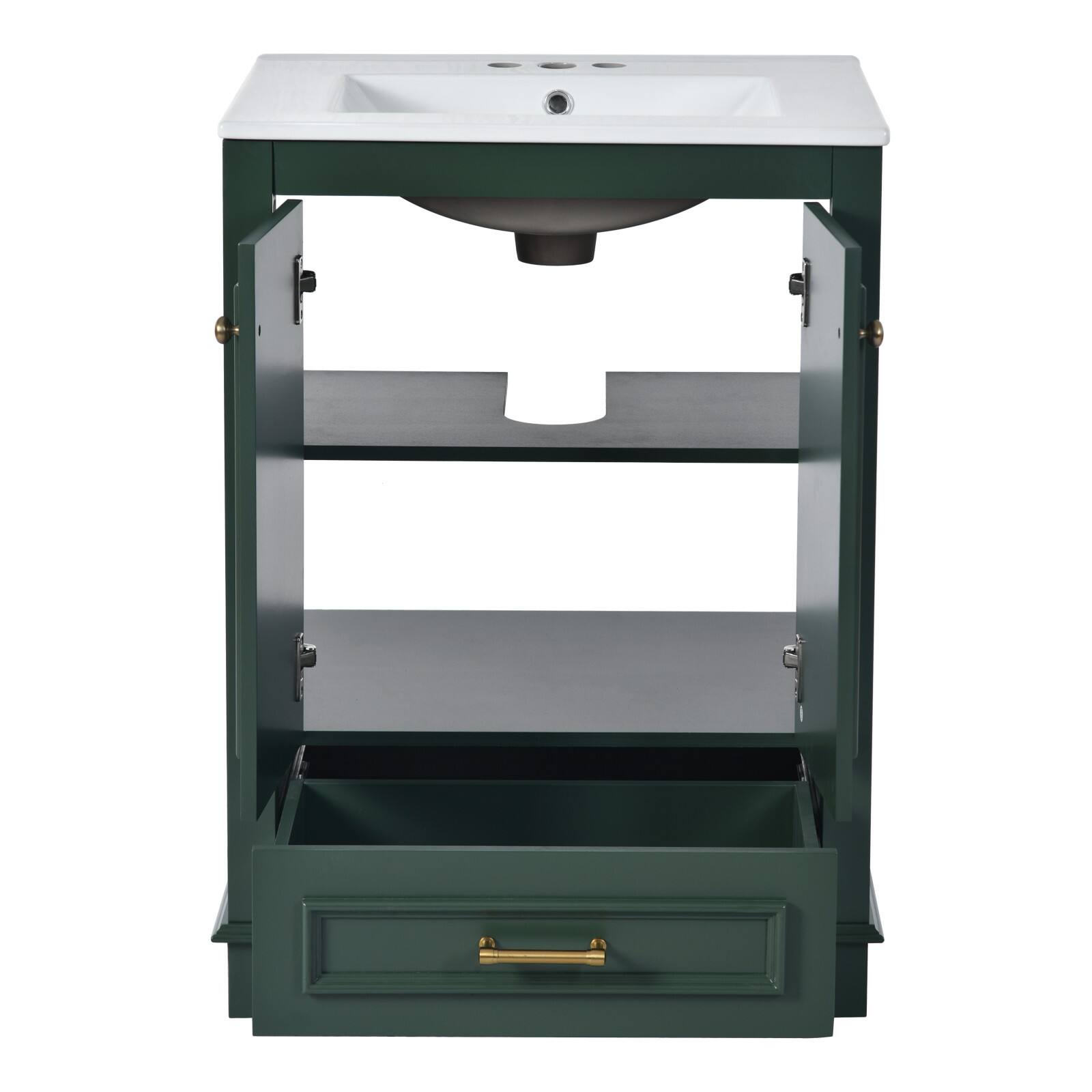 Alt View 10. Glintex - 24'' Bathroom Vanity with Ceramic Sink Combo,Freestanding Storage Cabinet  with Silver Handles,  Soft Closing Doors - Green.