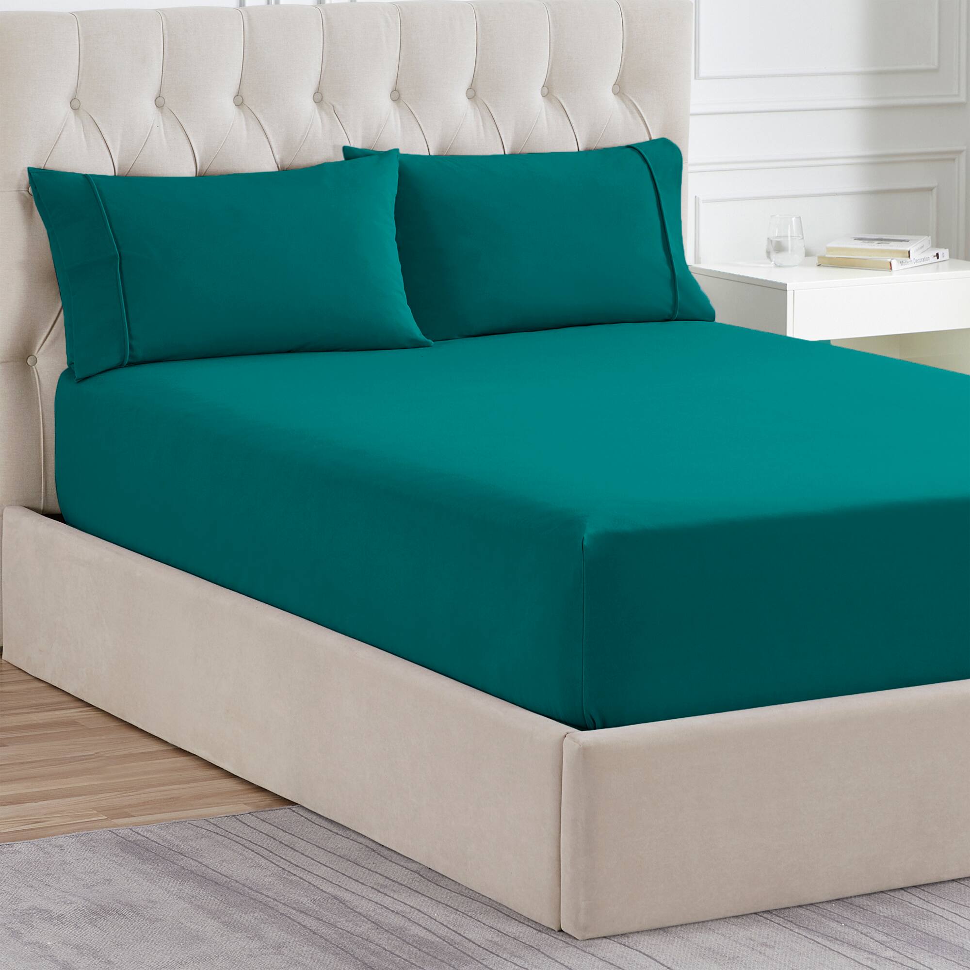 Left. Sweet Home Collection - Solid Flannel Pillowcases (Set of 4), Ultra Soft, Standard - Teal.