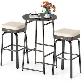 Boyel Living - 3Piece Rattan or Wicker Bar Set PE Rattan Wicker Material 360Degree Swivel Chairs for Outdoor Living Spaces - White