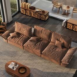 POVISON - 141.73" Sailboat Deep Sofa Stain Resistant Cozy Couch with Adjustable Backrest - Brown Suede Fabric