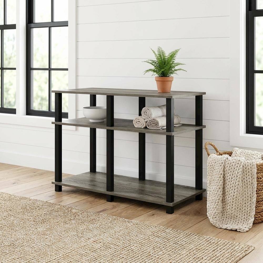 Alt View 1. FurniFact - Wooden TV stand for up to 40 inch TVs with modern French Oak and black finish - Gray Black.