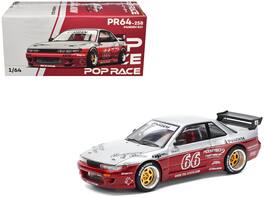 Nissan Pandem S13 RHD (Right Hand Drive) #66 "Moontech" 1/64 Diecast Model Car by Pop Race - Silver and Red Metallic