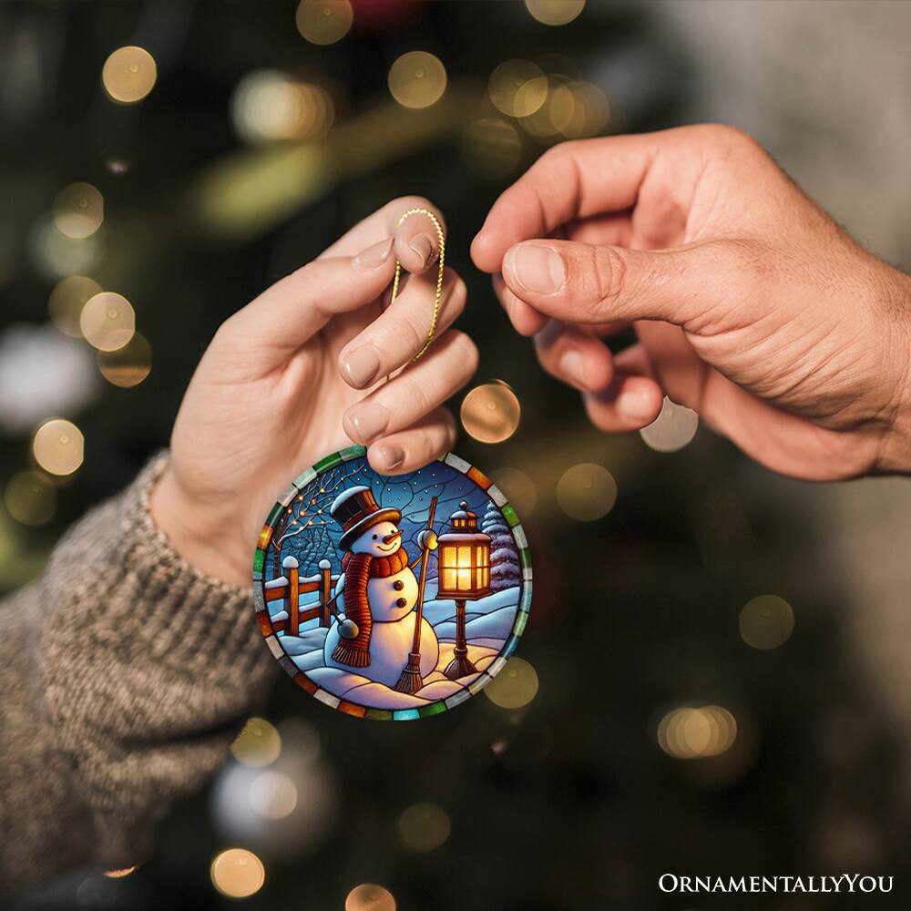 Alt View 1. OrnamentallyYou - Serene Lantern Light Snowman with Top Hat Ornament Gift for Joyful Winter Decor Version 2 - Multi-colored.