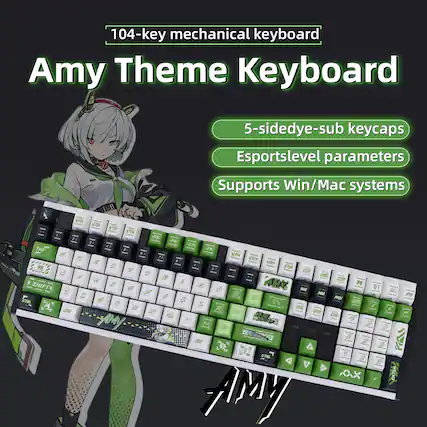 104-key mechanical keyboard
Amy Theme Keyboard
5-sidedye-sub keycaps
Esportslevel parameters
Supports Win/Mac systems