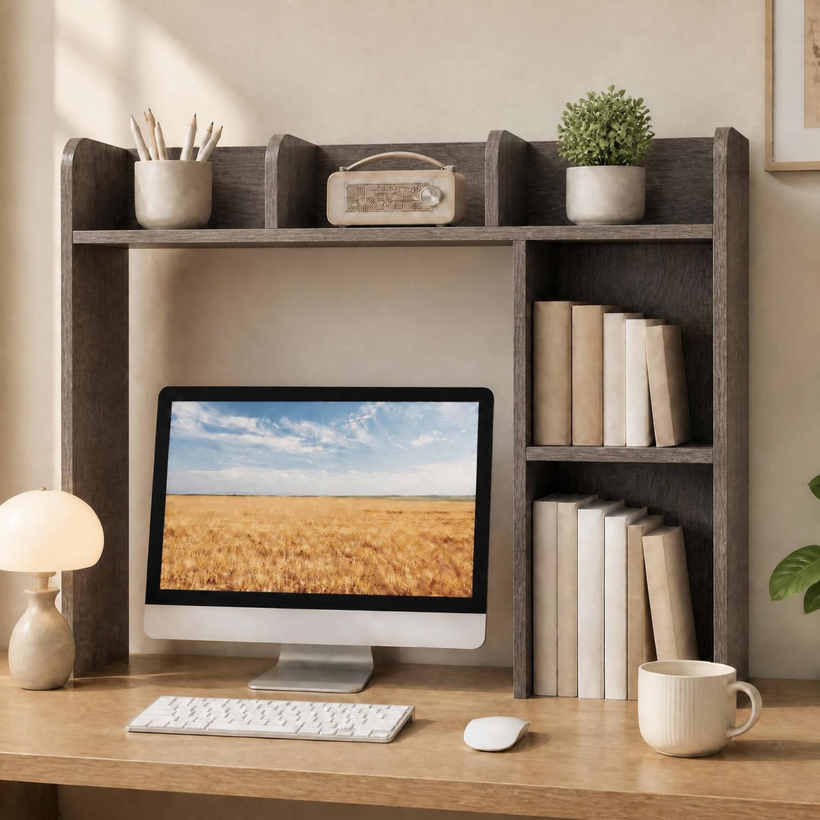 Alt View 2. Costway - Costway Desk Bookshelf Desktop Storage Shelf for Monitors up to 27" with Anti-tip Kits Gray - Gray.