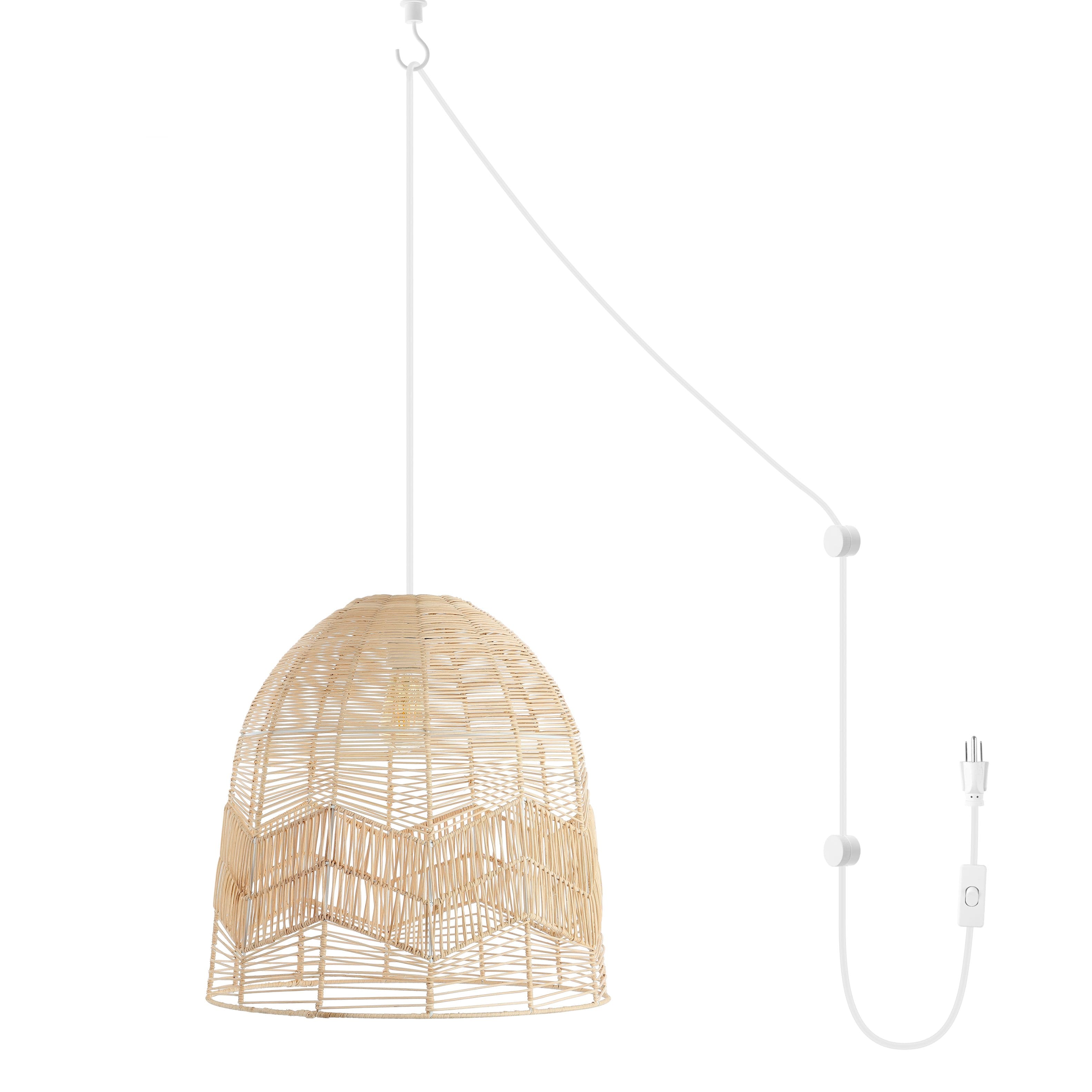 "Jonathan Y - Sofia 17.5"" 1-Light Farmhouse Coastal Rattan 180"" Cord Plug-In or Hardwired LED Pendant, Brown - Light Brown" price history on PriceWatchPro