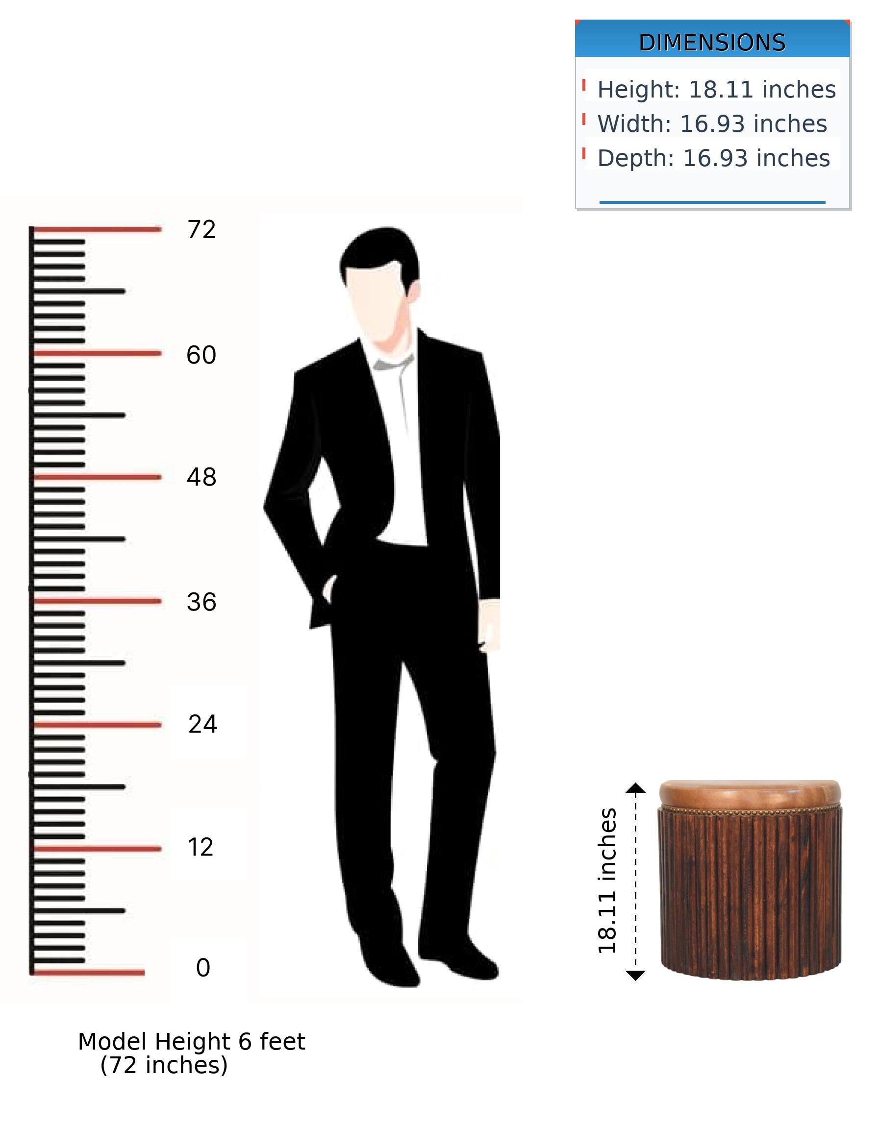 DIMENSIONS  
Height: 18.11 inches  
Width: 16.93 inches  
Depth: 16.93 inches  

Model Height 6 feet (72 inches)