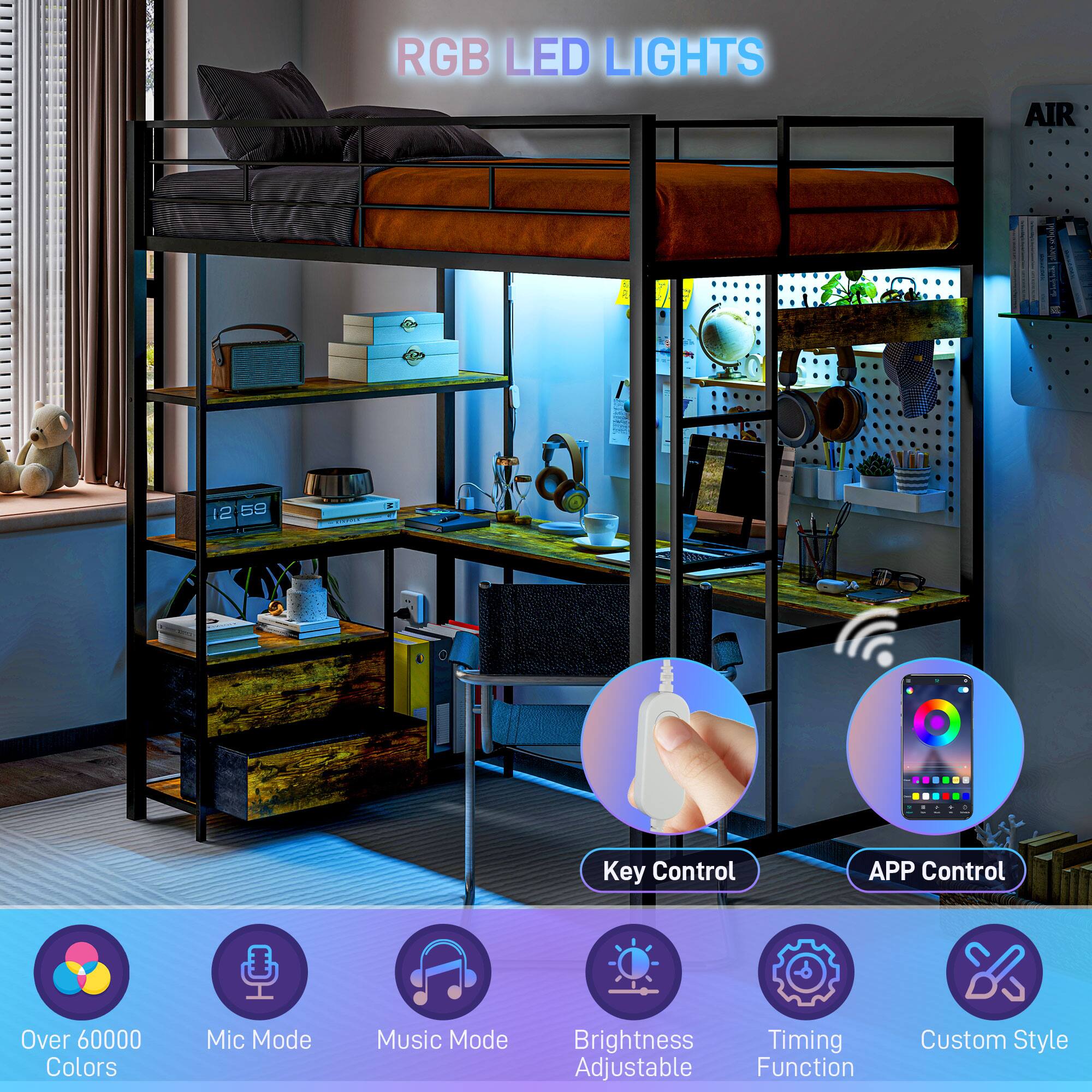 RGB LED LIGHTS Key Control APP Control Over 60000 Colors Mic Mode Music Mode Brightness Adjustable Function Timing Custom Style