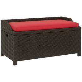 Outsunny - Wicker Storage Bench with Storage & Cushion - Red
