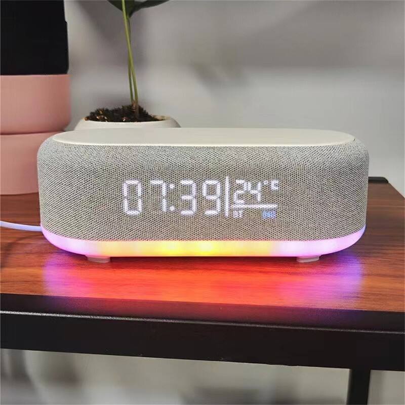 Angle. RISOKEYS - RISOKEYS 15W 6-in-1 Colorful Night Light Wireless Charging - Bluetooth Speaker Clock Wireless Charger - Black.